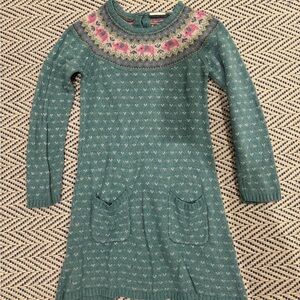 JoJo Maman Bebe Teal Sweater Dress with Pink and White Details 4-5y